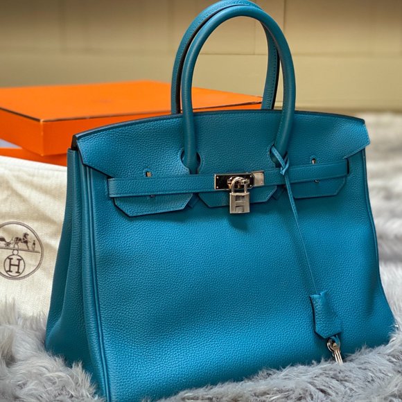 Hermes Birkin Colvert/Blue Togo 35 Blue Leather Tote - Picture 7 of 7